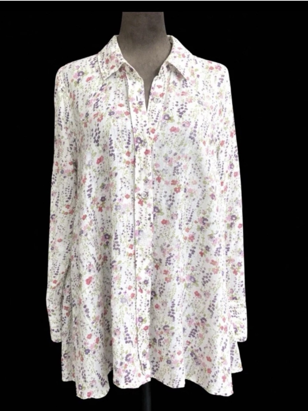 Free People Floral Cotton Gauze Button Front Tunic Blouse Size 6 Boho